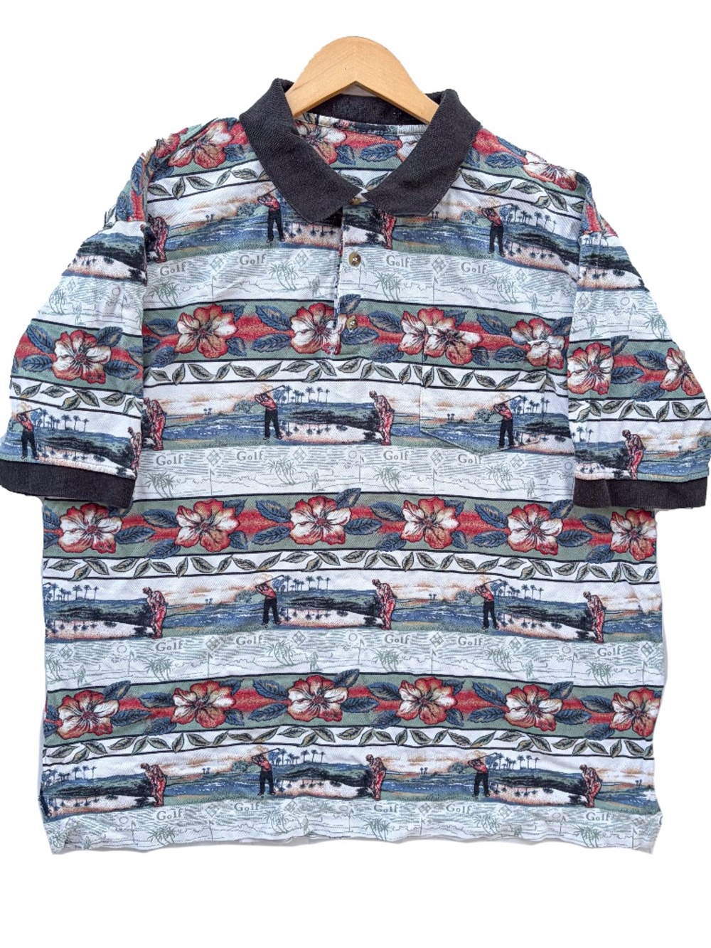 Golf Classics by Munsingwear Polo Shirt Mens XL Multicolor AllOver Print Vintage